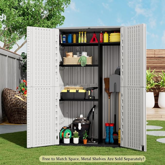 ZZM Large 67 Cu.ft Waterproof Storage Shed, Outdoor Storage Cabinet，Durable Resin Sheds for Patio Furniture, Garden Tools, Pool Accessories, Mower Storage (White) - Image 6