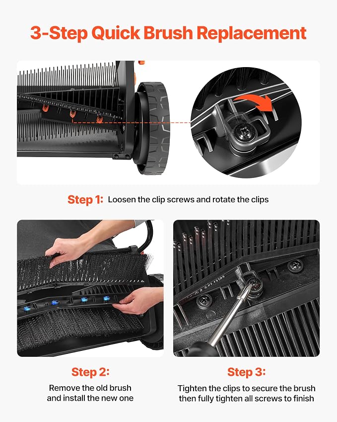 VEVOR 3 Packs Lawn Sweeper Brush Replacement, Compatible with VEVOR 26 in Lawn & Leaf Collector Sweepers, Yard Sweeper Brush Paddle with Durable V-Shaped Bristles for Easy Grass Leaf Cleanup - Image 6