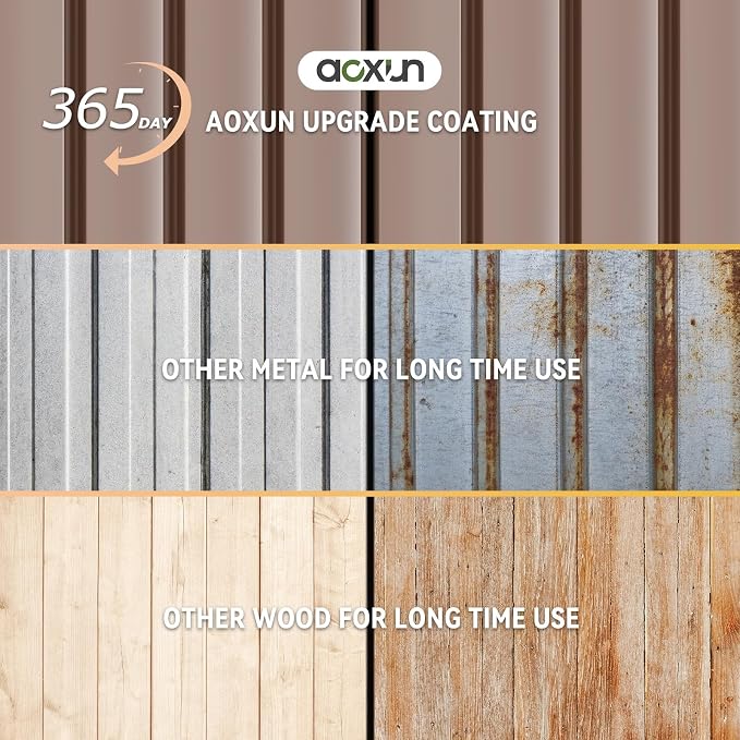 Aoxun 8x6FT Shed with Floor Galvanized Steel Outdoor Storage Shed Metal Garden Shed with Double Doors, Moisture-Proof Floor & Ventilation, Sloped Roof for Bike/Generator/Tool Storage (Brown) - Image 4