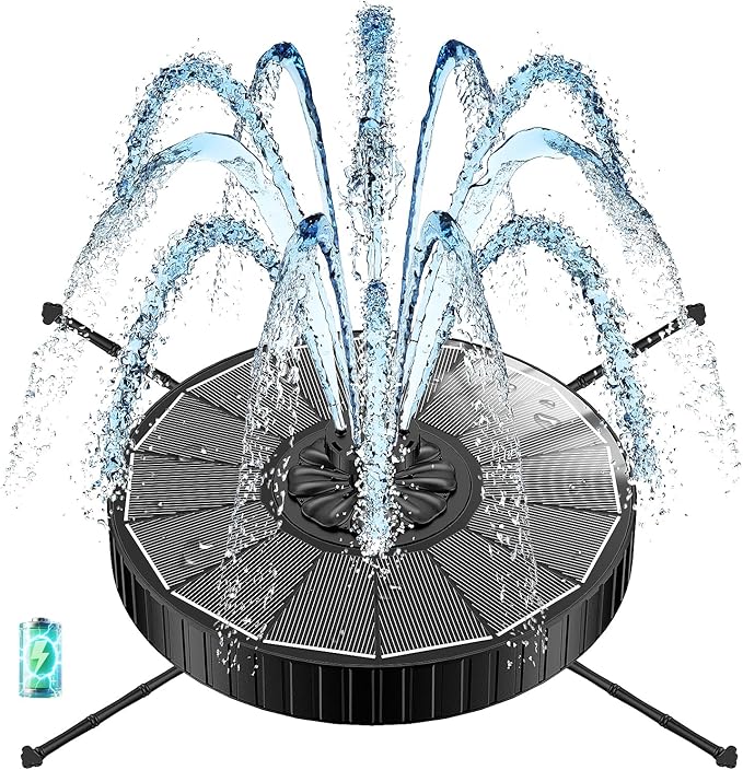 Solar Fountain with 3 Spray Height, Works in Shade, 3.5W Glass Solar Bird Bath Fountains with 2000mAh Battery and 4 Rotating Rods, 7 Nozzles, Outdoor Water Fountain Pump for Garden, Pool, Pond