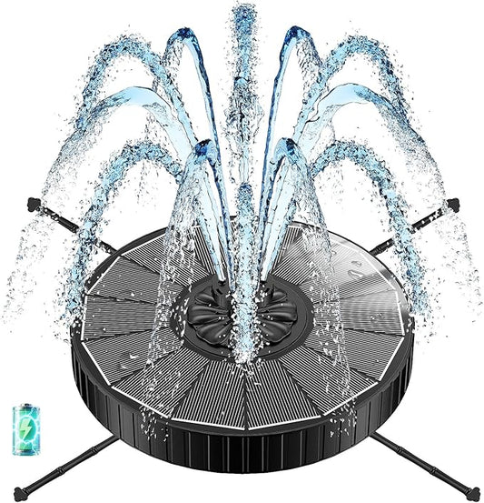 Solar Fountain with 3 Spray Height, Works in Shade, 3.5W Glass Solar Bird Bath Fountains with 2000mAh Battery and 4 Rotating Rods, 7 Nozzles, Outdoor Water Fountain Pump for Garden, Pool, Pond