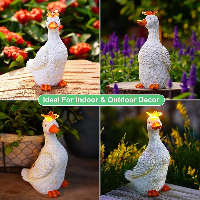 Goodeco Garden Goose Statue with Solar Butterfly - Outdoor Goose Decor for Unique Gifts for Mom & Garden Lovers (Off White) - Image 7