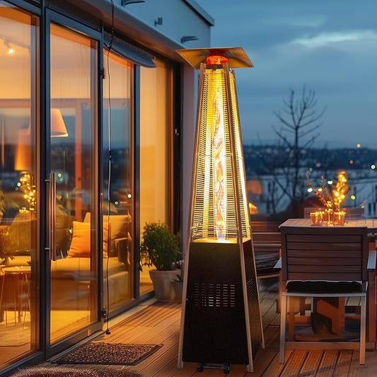 48,000 BTU Flame Pyramid Pool Heater, Triple Safety Protection with Patio Cover, Warm Glass Tube Portable Heater with Durable Wheels - Gray