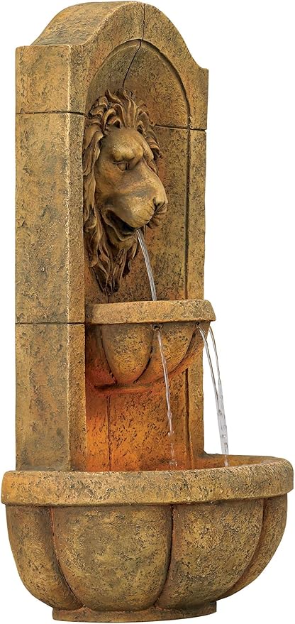 Royal Lion Head 29 1/2" High Large Italian Indoor Outdoor Decor Faux Stone Wall Fountain with Light LED Statue Waterfall Tiered Water Feature for Outside Garden Patio Yard Backyard - John Timberland
