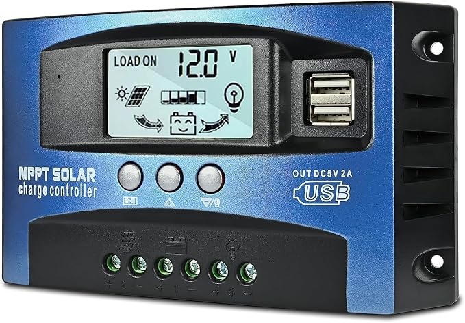 100A MPPT Solar Charge Controller, 12V/ 24V Solar Panel Battery Intelligent Regulator with Dual USB Port, LCD Display and Timer Setting ON/Off Hours by Naildrillbits