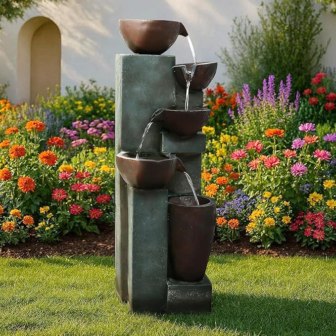 Naturefalls 39.7" Tall Outdoor Water Fountain and Waterfalls - Large Garden Fountain with LED Lights, 5-Tier Cascading, Indoor and Outdoor Fountains for Garden, Patio, Deck, Porch, Backyard and Home