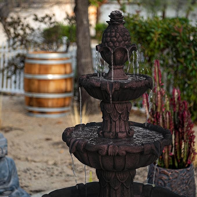 XBrand 58.3" 3-Tier Outdoor Freestanding Water Fountain - Classic Leaf Design, White Resin, Large Bird Bath with Pump - Ideal for Yard, Lawn and Garden, Porch Décor