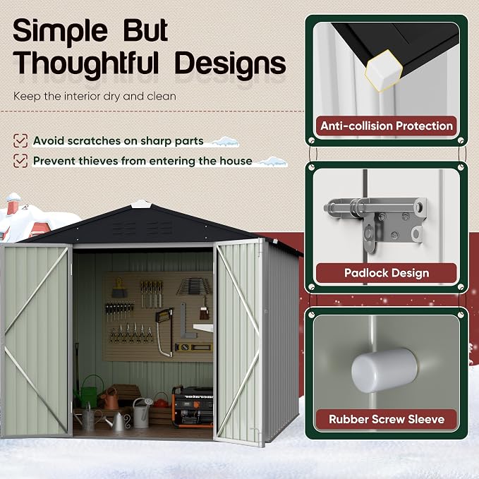 GUNJI 8 x 6 FT Shed Outdoor Storage Shed Metal Garden Shed with Lockable Door Outside Waterproof Tool Shed for Backyard, Patio, Lawn (White) - Image 6