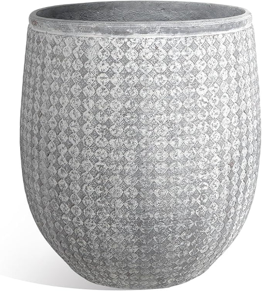 Worth 12" Round Planter, Lightweight Magnesium Oxide Cement Plant Pot, Raised Pattern Concrete Look with Drainage Hole for Indoor or Outdoor Use, Grey