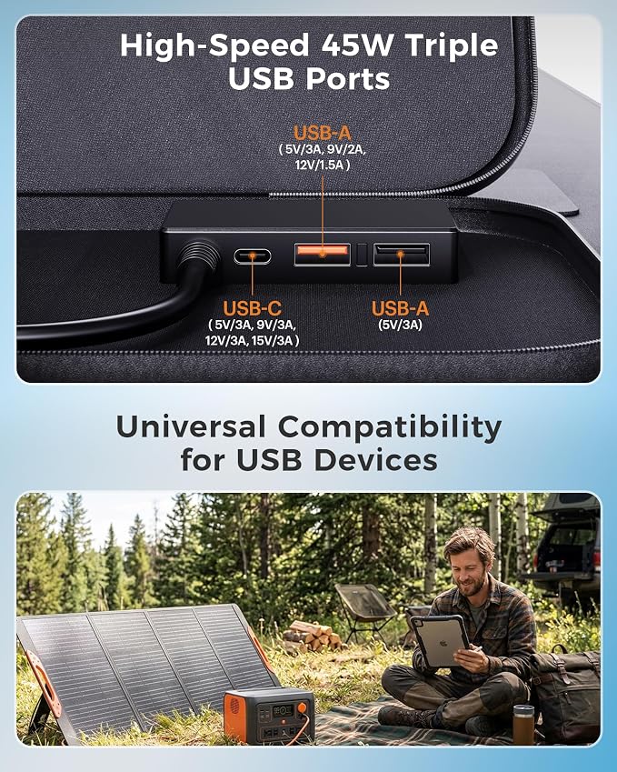 ZOUPW 200W Portable Solar Panel for Power Station,23.5% Efficiency Mono Foldable Solar Charger with 4 Kickstands for Jackery 1000 V2/Bluetti/EcoFlow/Anker,IP67 Waterproof for Camping RV Power Backup - Image 5