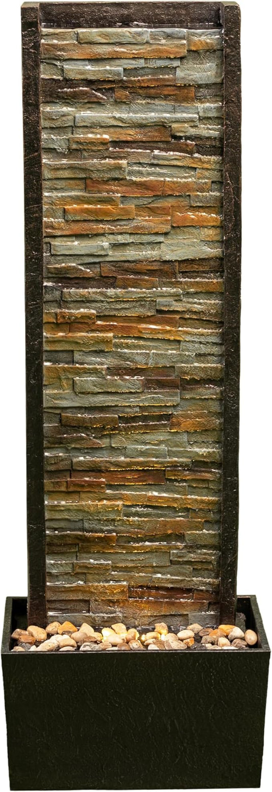 Cheng Pin Indoor Water Fountain -Staggered Stone Wall Design,Create Relaxing Ambiance to Decor Your Living Room,Office,Bedroom Or Outdoor Garden with Waterfall Water Feature and LED Lights,38in. Tall