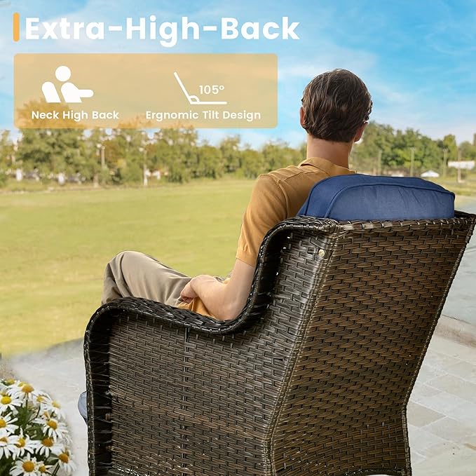 HOOOWOOO Patio Furniture Set,7 Piece Outdoor Furniture Set,Wicker Patio Conversation Couch Chairs Ottoman Set,Navy Blue