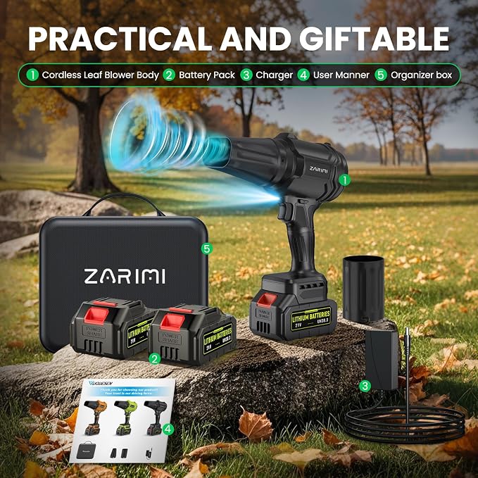 YUQUESEN Cordless Leaf Blower, 980,000 RPM Handheld Leaf Blower with 2 X 4.0Ah Batteries & Charger, Lightweight Leaf Blowers for Patio Cleaning, Lawn Care, Leaves, Dust - Cool Black - Image 6