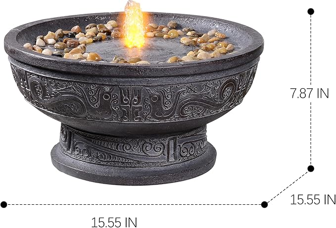 GOSSI Outdoor Water Fountain with Led Light Decorative Pedestal Bowl Design with River Stones Home Decoration, Modern Garden Fountain for Patio Decor