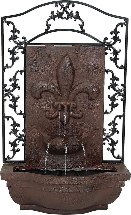 Sunnydaze 33" Outdoor Wall Water Fountain with Pump and Panel - Iron - French Lily - Solar-Powered