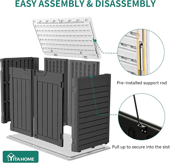 YITAHOME Outdoor Horizontal Storage Sheds w/o Shelf, Weatherproof Resin Tool Shed, Multi-Opening Door for Storage of Bike, Trash Cans, Garden Tools, 35 cu ft, Waterproof, Lockable, Dark Gray - Image 8