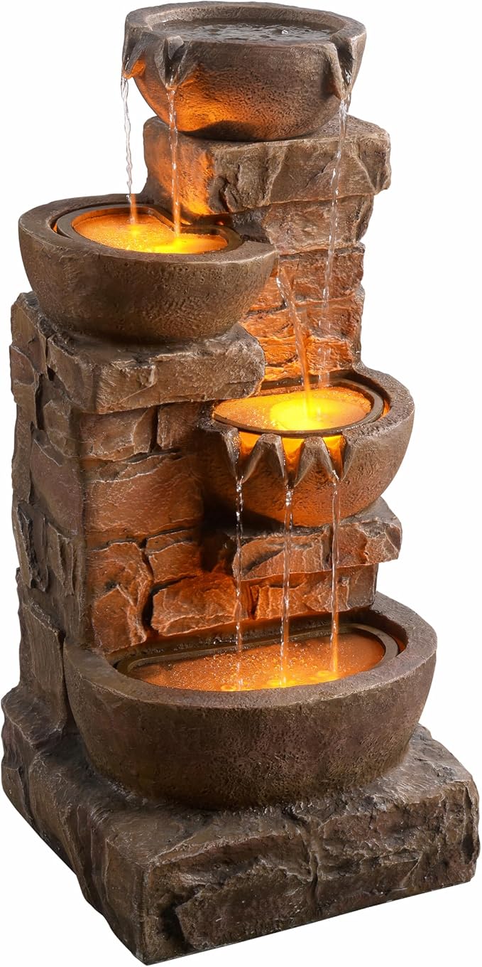 Teamson Home 33.27" Water Fountain with LED Lights, Brown