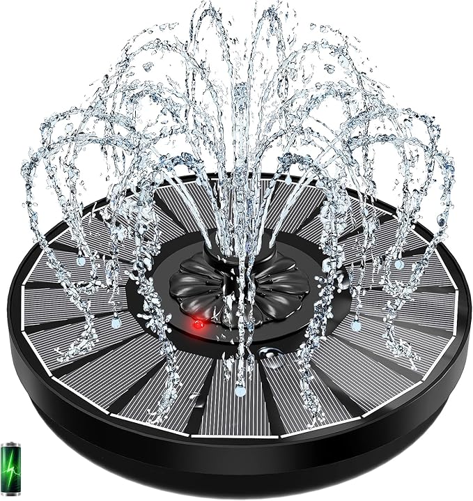 Yzert Solar Fountain with 2000mAh Battery & Innovative Indicator, 3.5W Glass Solar Water Fountain Pump Works in Cloudy Day with 7 Nozzles for Bird Baths, Gardens, Ponds, Pools, Outdoors (Black)