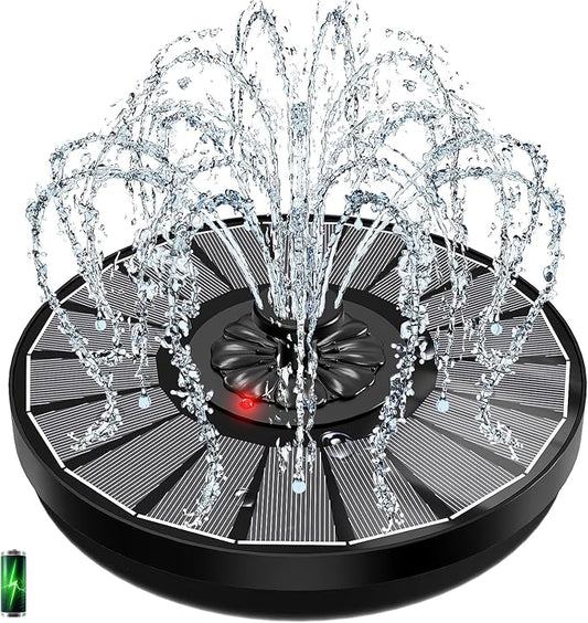 Yzert Solar Fountain with 2000mAh Battery & Innovative Indicator, 3.5W Glass Solar Water Fountain Pump Works in Cloudy Day with 7 Nozzles for Bird Baths, Gardens, Ponds, Pools, Outdoors (Black)