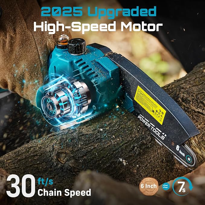 SEESII Mini Chainsaw 6 inch,Cordless Chainsaw w/ 2x2000mAh Batteries,Oiler System & Replacement Chain,Handheld Electric Chain Saw w/Safety Lock,Battery Powered Chainsaw for Wood Tree Cutting, M6 Plus - Image 2
