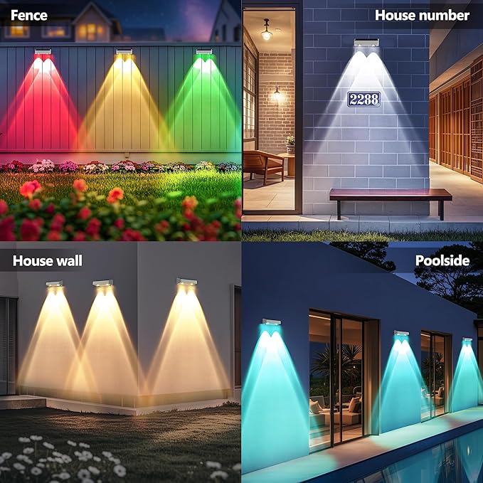 Brizled White Solar Fence Lights Outdoor, 11 Modes & 9 Colors Color Changing Solar Wall Lights, 100 Lumens IP65 Waterproof Outdoor Deck Lighting for Railing Wall Fence Poolside, 8 Pack