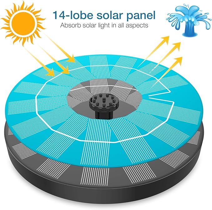 AISITIN 3.5W Solar Bird Bath Fountain Pump, Solar Fountain Pump for Bird Bath with 6 Nozzles, Solar Powered Water Fountain Pump for Garden, Ponds, Pool, Fish Tank, Aquarium and Outdoor, Black