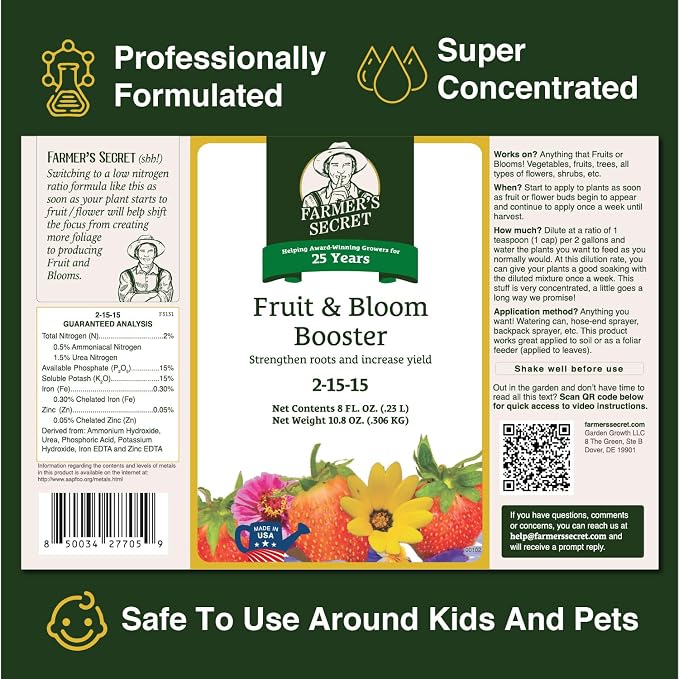 Farmer’s Secret Fruit & Bloom Booster Fertilizer (16oz) - Super Concentrated - Boosts Flowering and Yield on All Varieties of Fruits, Vegetables and Flowers - Image 2