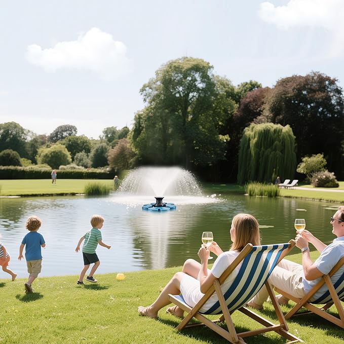 RELIY Pond Fountain Aerator, 1HP 110V 15000 GPH Fountain Pump, Fully Automatic Powerful Lake Floating Fountain, 100 FT Power Cord, 2x100 FT Traction Rope, (Stainless steel+Time switch)
