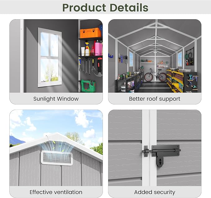 Amopatio Outdoor Storage Shed with Floor, 8x10 FT Lockable Plastic Tool Shed with Ventilation, Waterproof Resin Garden Sheds for Backyard, Patio, Lawn and Bike Grey - Image 5