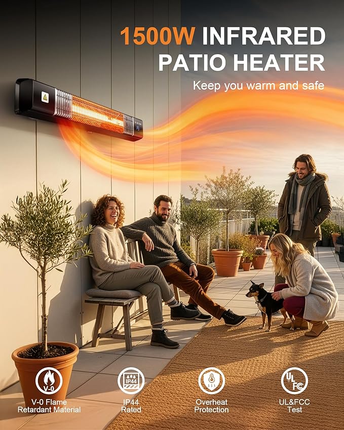 MEPTY Wall mounted Heaters for Outdoor Use, Electric Outdoor Patio Heater with 24H Timer, Remote, Overheat Waterproof Protection, Garage Infrared Heater for Porch, Yard, Basement