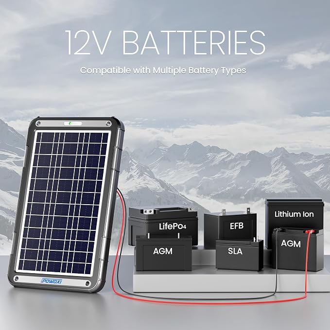 POWOXI 12V Solar Car Battery Charger: 12W Solar Trickle Charger Maintainer with MPPT Controller for Car - RV Boat Marine Motorcycle - Solar Panel Kit for Automotive Trailer Truck Snowmobile Tractor - Image 7