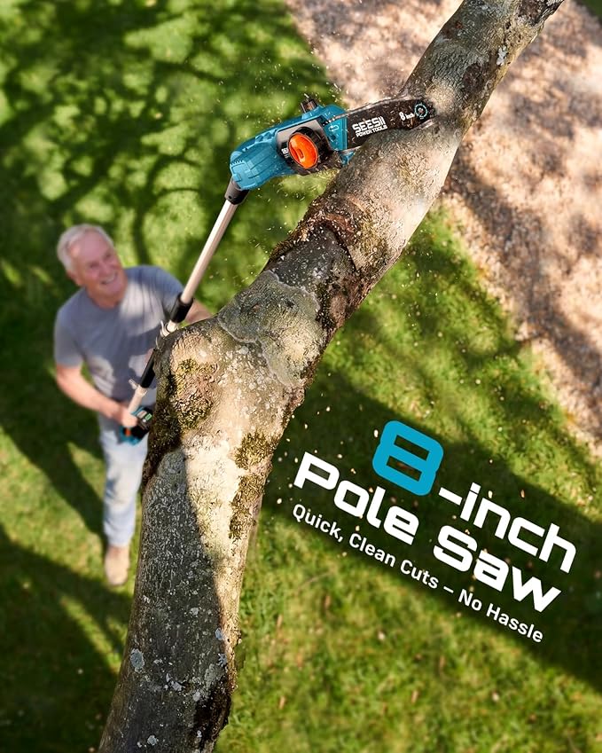 SEESII 8-Inch Electric Pole Saws: 21V Cordless Pole Saws for Tree Trimming, 15-Foot Max Reach, Auto Oiling, Tree Trimmer with 2x4000mAh Battery & Fast Charger, Tree Saw Ideal for Pruning Branches - Image 5