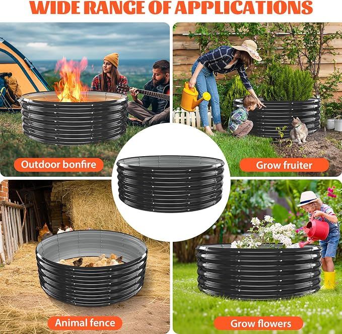YSEJOMP 48 Inch Round Galvanized Fire Pit Ring/Fire Ring - Foldable and Perfect for Outdoor Gatherings and Campfires in The Yard/Garden/Park/Beach (Black+Gray, 4 FT Diameter+1.5 FT Tall) - Image 6