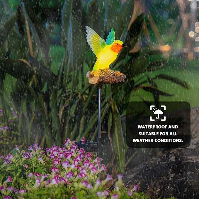 Hummingbird Solar Garden Statue with Motion Sensor Realistic Chirping Sound Lifelike LED Solar Powered Outdoor Decor for Yard Patio Cemetery Memorial Gift for Mom Grandma