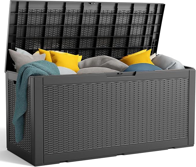 PatioZen 100 Gallon Resin Deck Box, Lockable Patio Outdoor Storage Box for Furniture, Garden Tools and Tools Storage, Waterproof Outside Storage Boxes - Black by OutdoorLivingPerfected