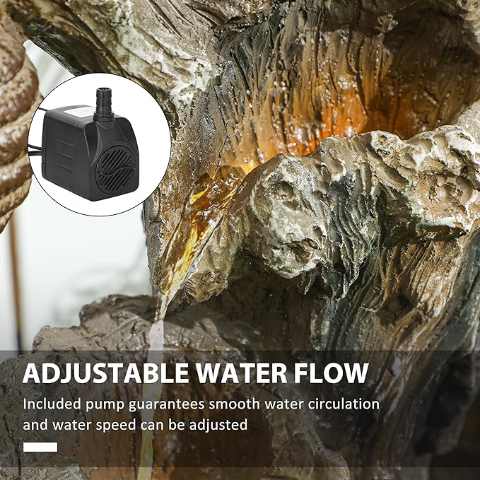 Outsunny 22.4" Tall Outdoor Water Fountain, 3-Tier Floor Standing Resin Bears and Honey Beehive Tree Waterfall Fountain with LED Lights, Pump for Garden, Patio, Backyard