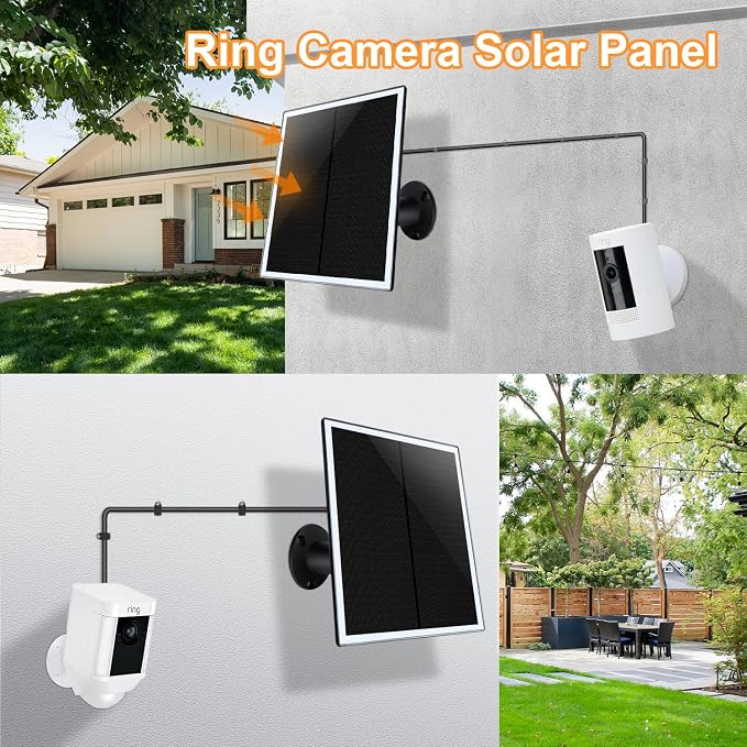 Solar Panel Charger for Ring Camera, Compatible with Ri ng Stick Up Cam Battery, Ring Spotlight Plus/Pro Battery,Waterproof, 5V 6W Fast Charging (Black 1Pack) - Image 2