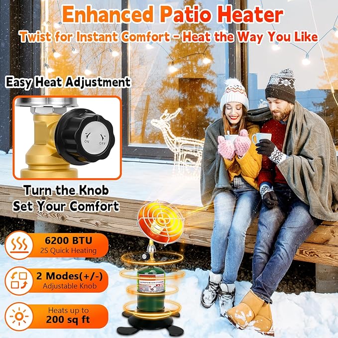 Portable Propane Heater for Camping, Outdoor Small Space Patio Heater with Control Valve, Radiant Cordless Tent Heaters with Foldable Gas Tank Holder for Hiking Ice Fishing Hunting Backyard