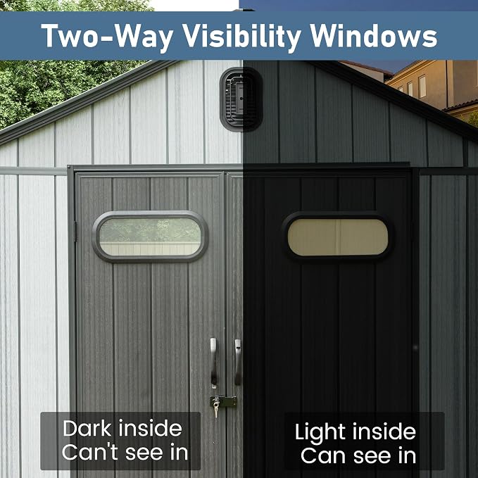 Domi 8x14 FT Outdoor Resin Storage Shed, All-Weather Double-Wall Storage Building with Lockable Doors and Ventilated Roof, Ideal for Lawn Tools, Bikes, Mowers, and Pool Equipment, Grey - Image 7