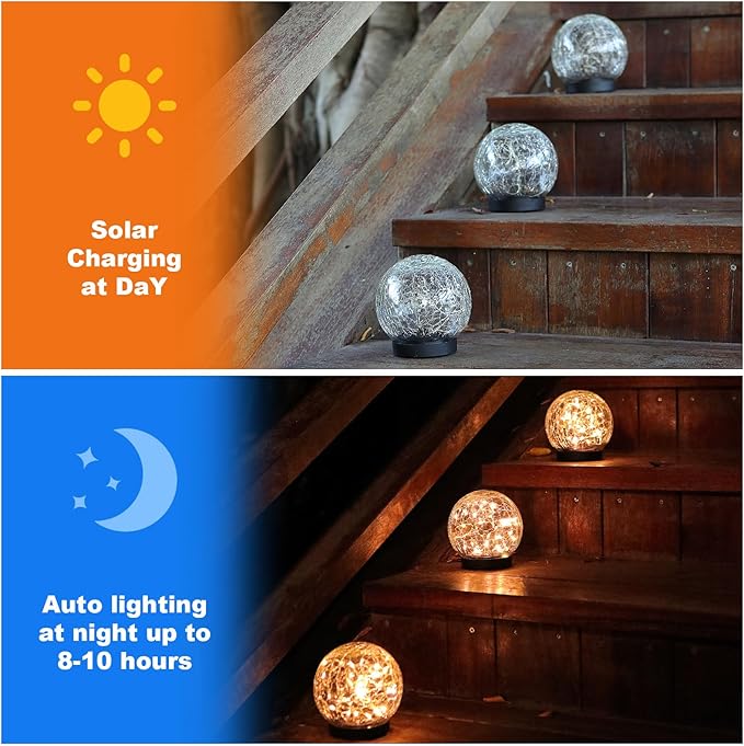 MLKNK Solar Globe Lights Outdoor Waterproof-Solar Balls-Solar Garden Lights-Orbs for Outside 6 Pack Cracked Glass Ball for Lawn Patio Yard Backyard Decorations - Image 6