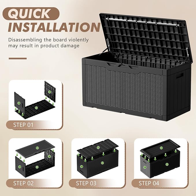 Devoko 100 Gallon Deck Box, Waterproof Outdoor Storage Box with Cushion (Black) - Image 4