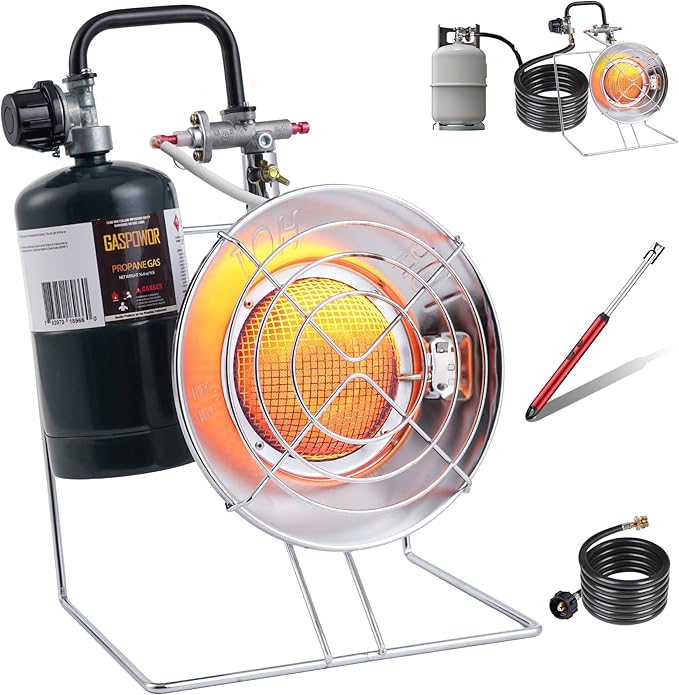 Multi-Purpose Portable Heater, 18,000 BTU Outdoor Heater with 8.8 ft Hose and USB Rechargeable Lighter for Patio, Camping, Hunting, and Fishing