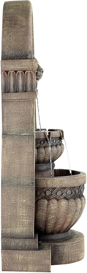Royal Lion Face 50" High Large Italian Indoor Outdoor Decor Faux Stone Floor Fountain with Light LED Waterfall 2-Tier Statue Water Feature for Outside Garden Patio Yard Backyard - John Timberland