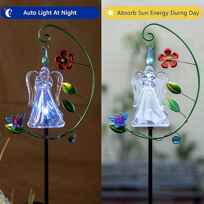 Solar Angel Lights - Color Changing Angel Statue for Outdoor Garden & Cemetery Decor, Solar Powered Waterproof, Memorial Gift for Loss of Mother, Sympathy Gifts for Women (1-Pack)