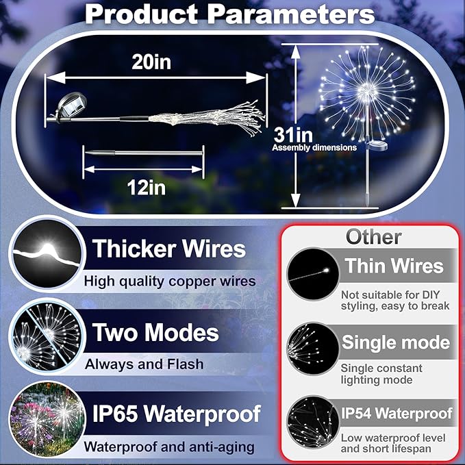 Anordsem Solar Garden Lights Outdoor: Fireworks Light Waterproof for Yard Outside - LED Starburst White Lighting Patio Path Decor 6 Pack - Gardening Gifts for Women Mom Homeowner