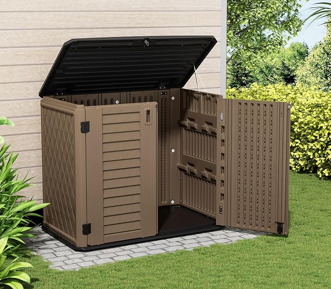 ZZM 4x2.5 FT Outdoor Storage Shed, Resin Waterproof Storage Cabinet for Garden Tools with Lockable Lid,Latch (Coffee) - Image 3
