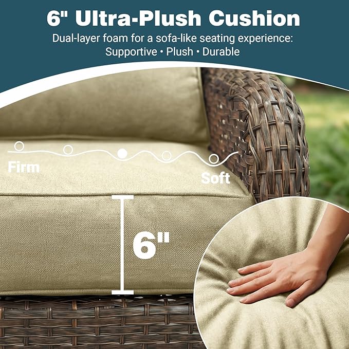 Patio Furniture Set, 10PCS Outdoor Wicker Conversation Set with 6" Thick Cushions, High Back Rattan Sofa & Swivel Rocker Chairs, Weather Resistant Olefin Fabric for Garden, Poolside, Beige