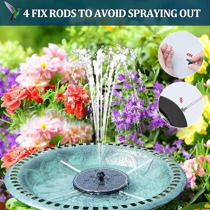 Solar Fountain New, 3.5W Solar Bird Bath Fountains with Glass Panel, 2200 Battery, Hummingbird Water Features with Color LED Lights, 8 Spray Modes & 4 Fixed Pipes for Garden, Pool, Pond