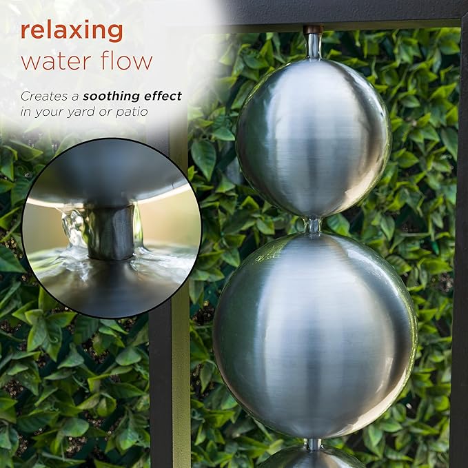 Alpine Corporation CPS194 Outdoor Modern Column Water Floor Fountain with Stainless Steel Orbs, 55" H, Brown