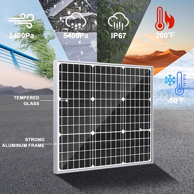 SOLPERK Solar Panel Kit 50W 12V, Waterproof Solar Battery Trickle Charger Maintainer + Smart MPPT Controller + Adjustable Mount Bracket for Boat Car RV Motorcycle(Without Mounting Bracket) - Image 5
